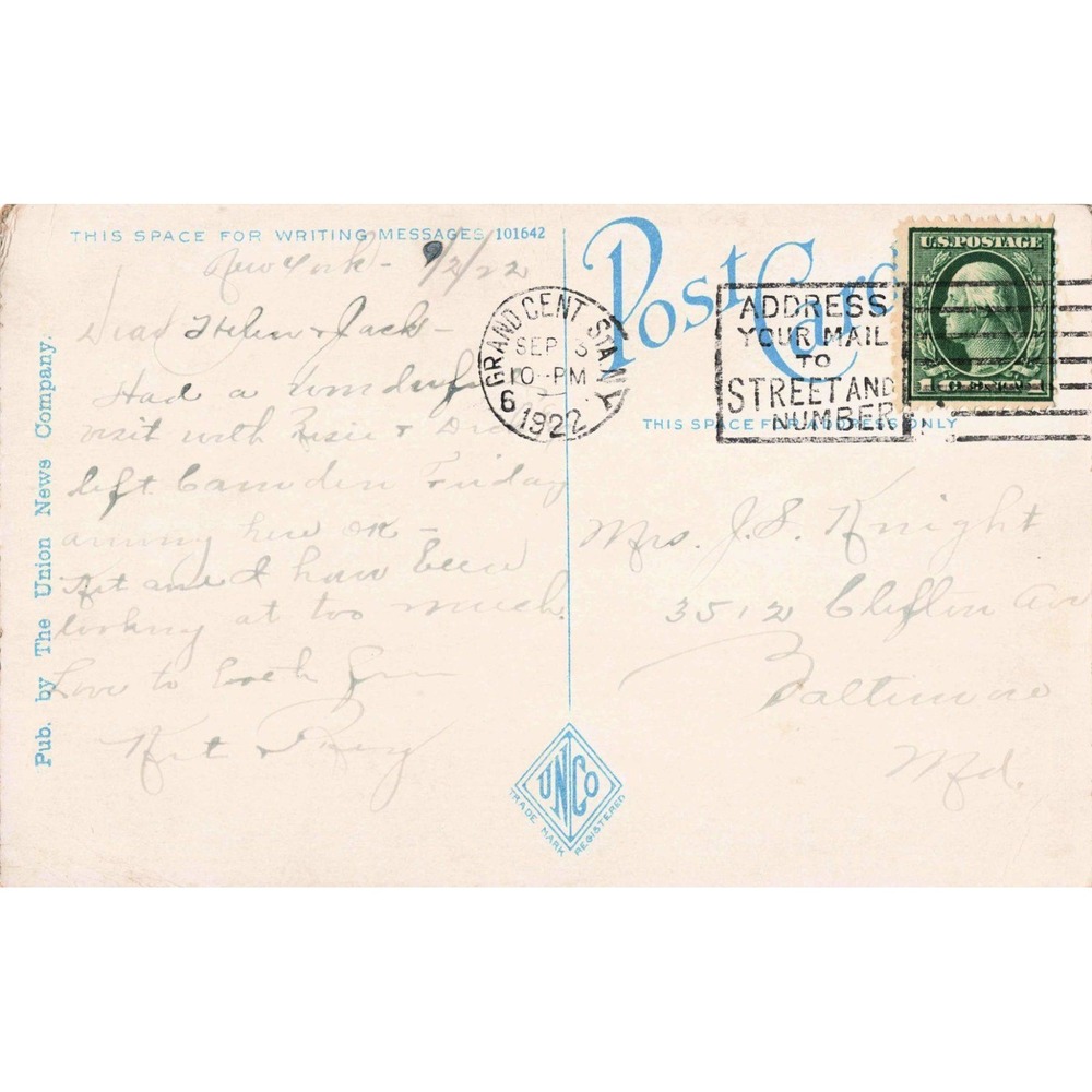 Vintage Hudson Terminal New York City Postcard 1922 Postmark Union News Co - Picture 2 of 2